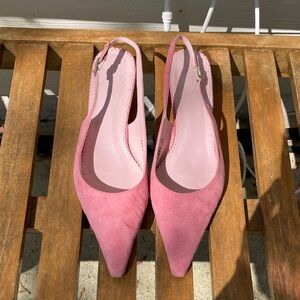 Pink Suede Pointed Slingback Flats - Women's